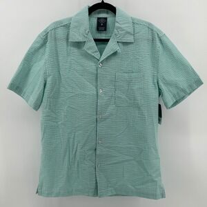 St John's Bay Teel Seersucker Striped Short Sleeve Button Up Shirt Men Med NWT